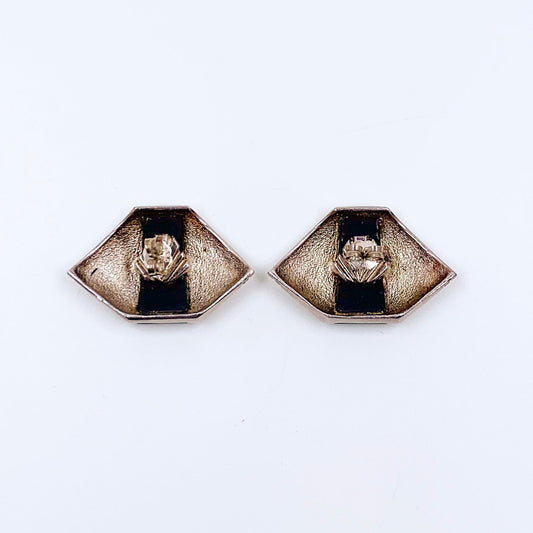 Vintage Cartier Retro Silver Onyx 18K Gold Earrings | Art Deco Style Onyx Silver & Gold Earrings | Cartier Onyx Deco Style Earrings