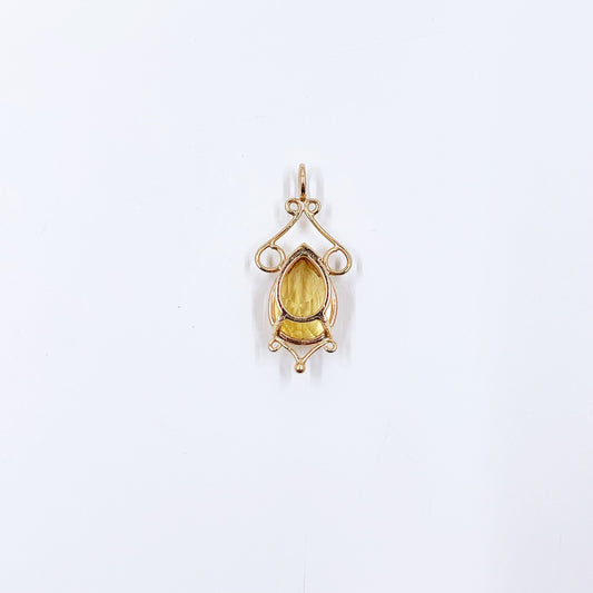 Vintage 14k Gold Wire Citrine Pendant | Pear Shape Citrine Pendant | November Birthstone Pendant