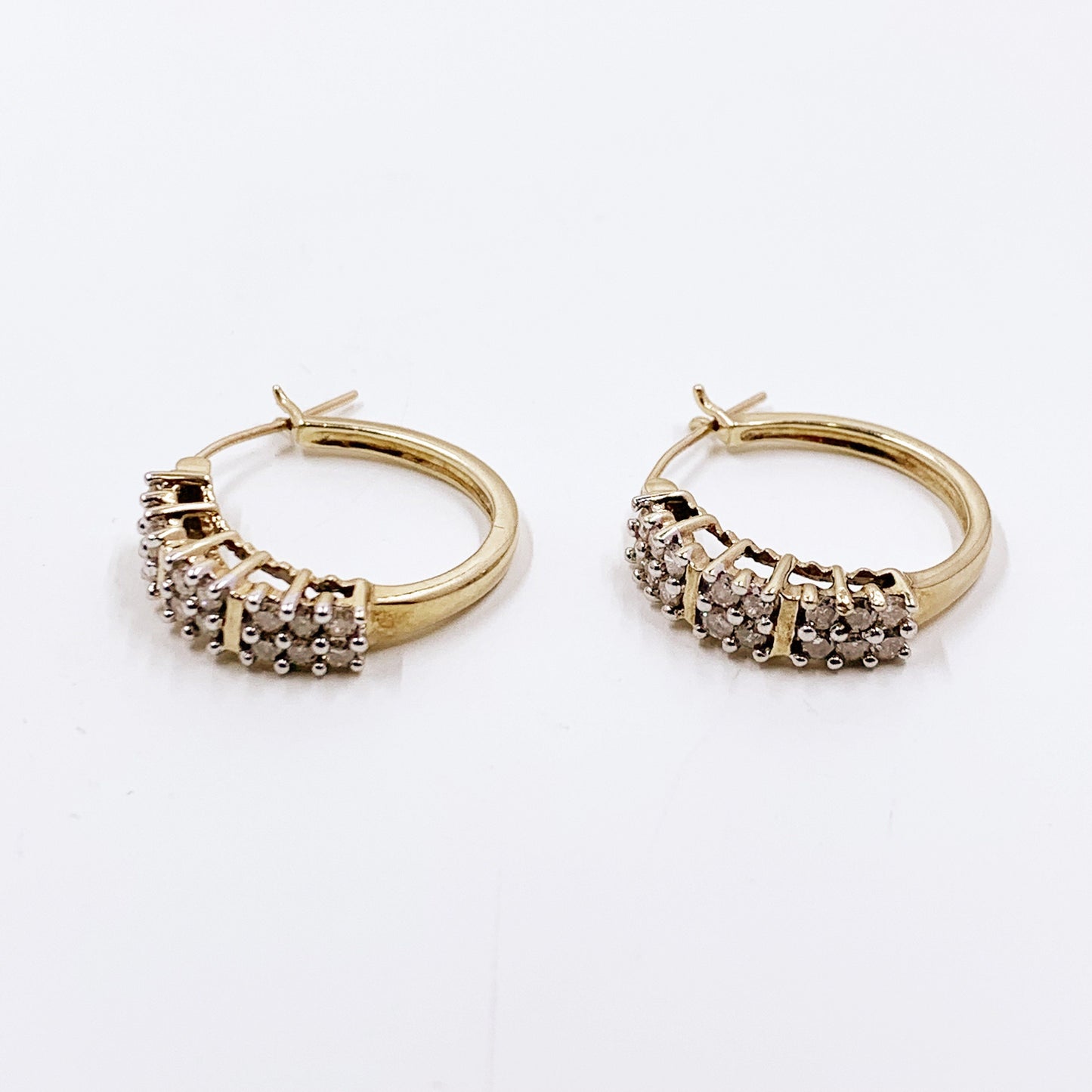 Vintage 10k Gold Diamond Hoop Earrings | Estate 10k Gold Diamond Hoops