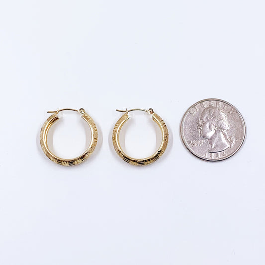 Estate 10k Textured Gold Hoop Earrings | Small 10K Gold Hoops