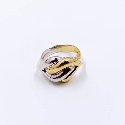Vintage Italian 18K Two Tone Gold Ring | 18K White and Yellow Gold Knot Ring | Size 7 1/4 Ring