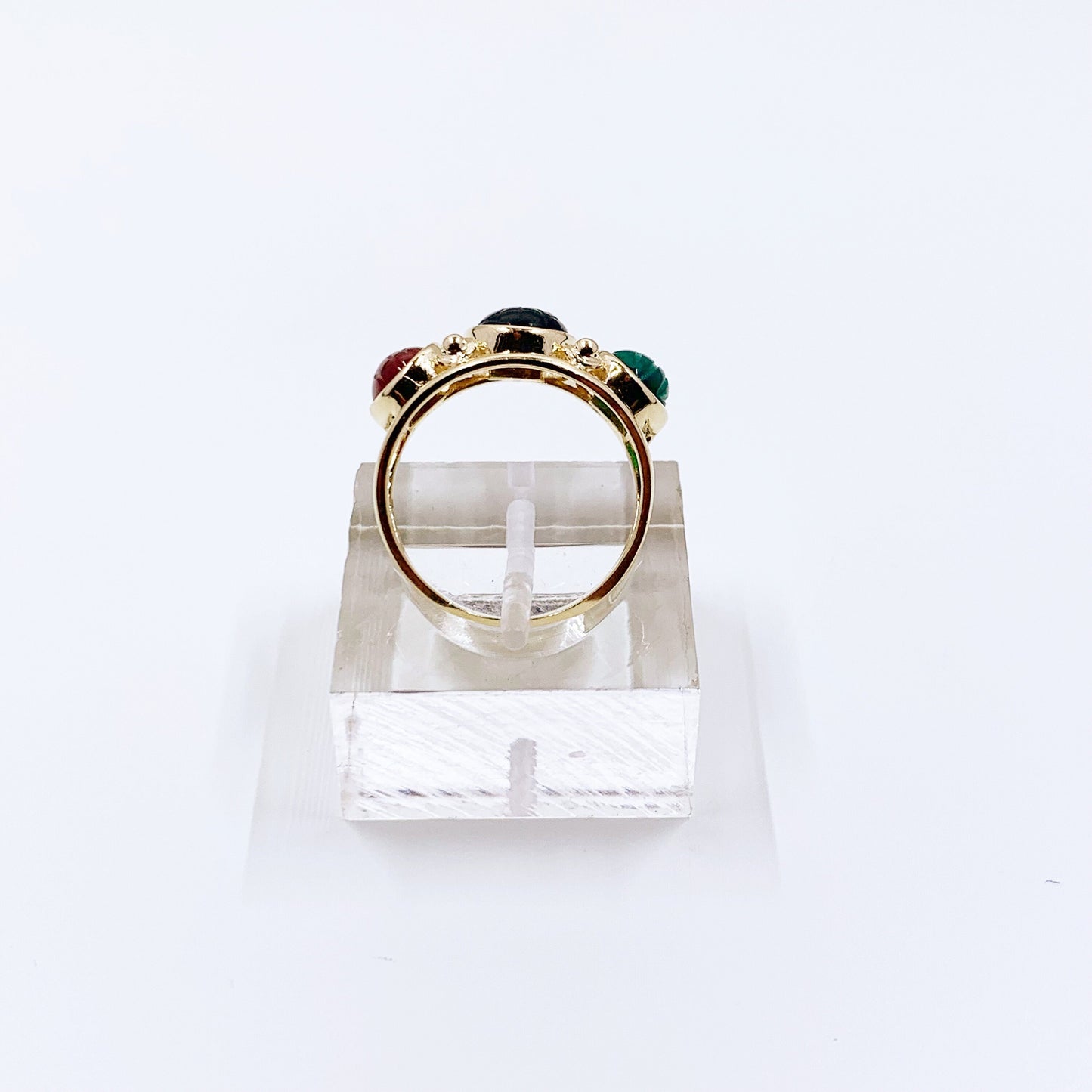 Vintage 14k Gold Three Stone Scarab Ring | Scarab Statement Ring | Carved Scarab Ring | Size 7/14 Ring