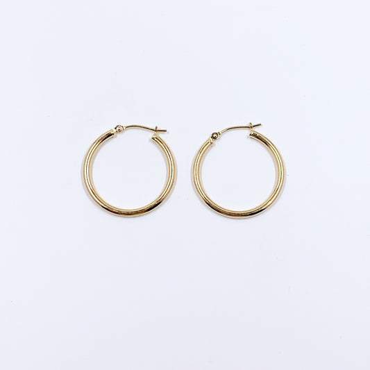 Vintage 14k Gold Hoop Earrings | 14K Gold Round Hoops