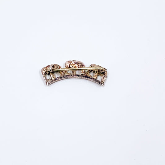 Vintage Silver Elephant Herd Brooch