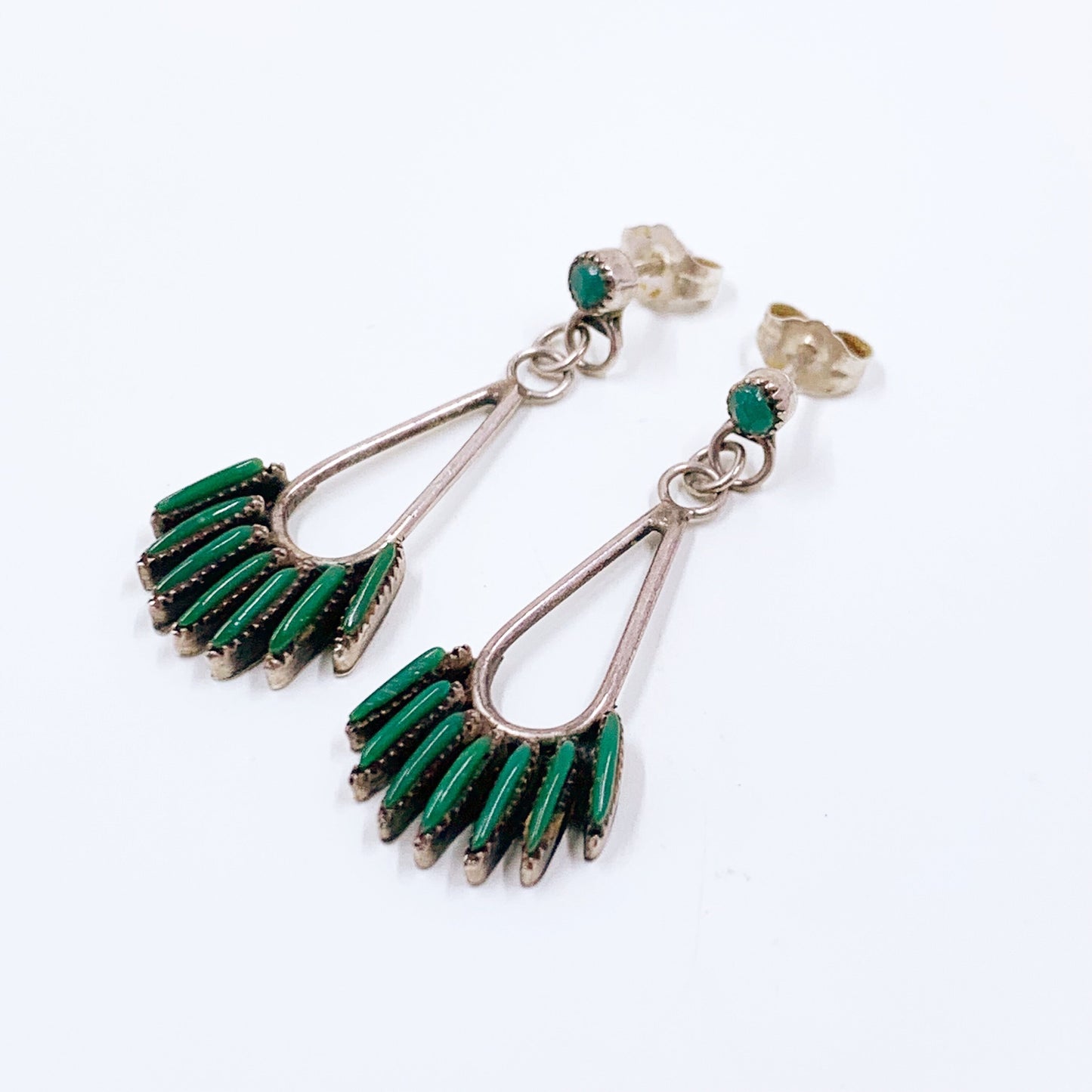 Vintage Turquoise Needle Point Earrings | Southwest Turquoise Dangle Earrings | Petit Point Earrings