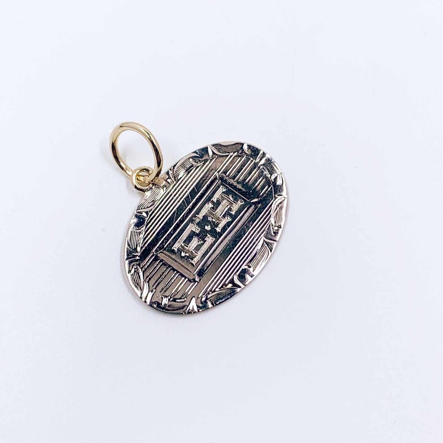 Victorian EH Monogram Conversion Charm | 14K Gold Letter E H Charm | Gold Cufflink Conversion Charm