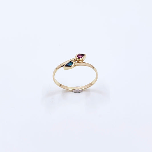 Estate Dainty 14k Gold Sapphire and Ruby Bypass Ring | Size 6 Ring