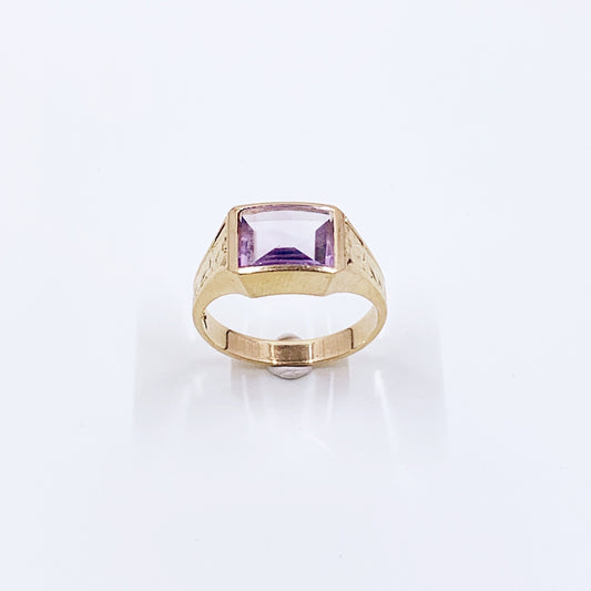 Vintage 10k Gold Lavender Amethyst Engraved Signet Ring | Size 8 1/2 Ring