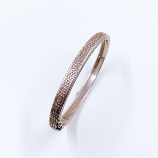 Vintage Silver Greek Key Bangle Bracelet | Italian Silver Textured Bangle