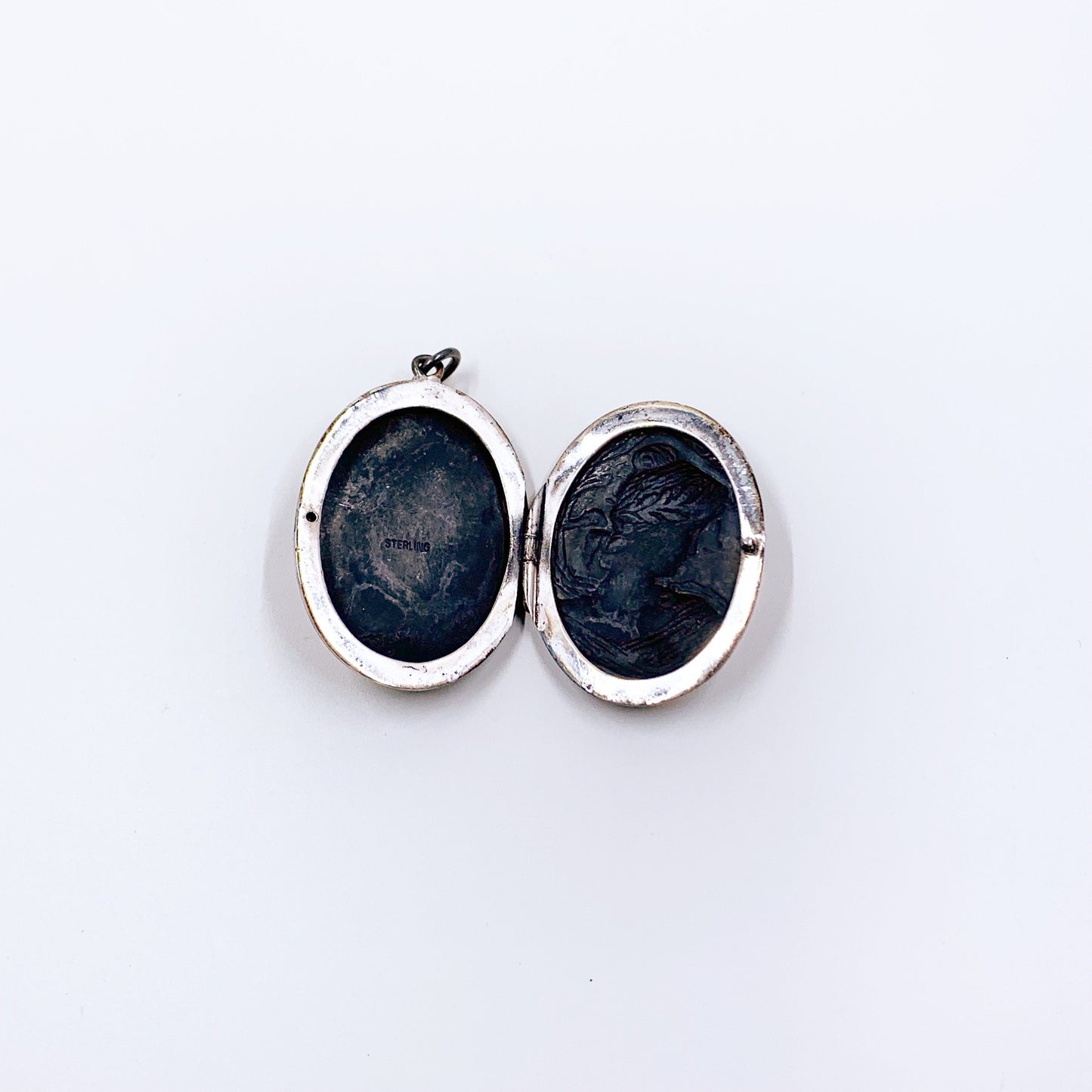 Vintage Sterling Oval Art Nouveau Style Lady Locket | Large Silver Female Profile Repoussé Locket