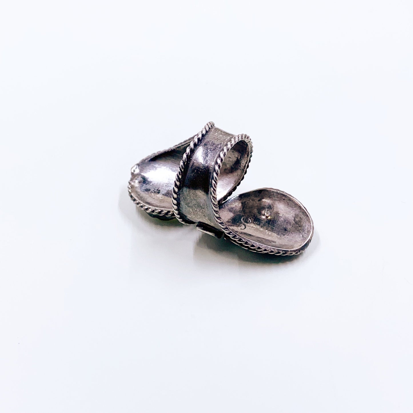 Vintage Native American Silver Two Stone Bypass Ring | Large Silver Mother of Pearl and Tiger's Eye Stone Ring | Size 6.5