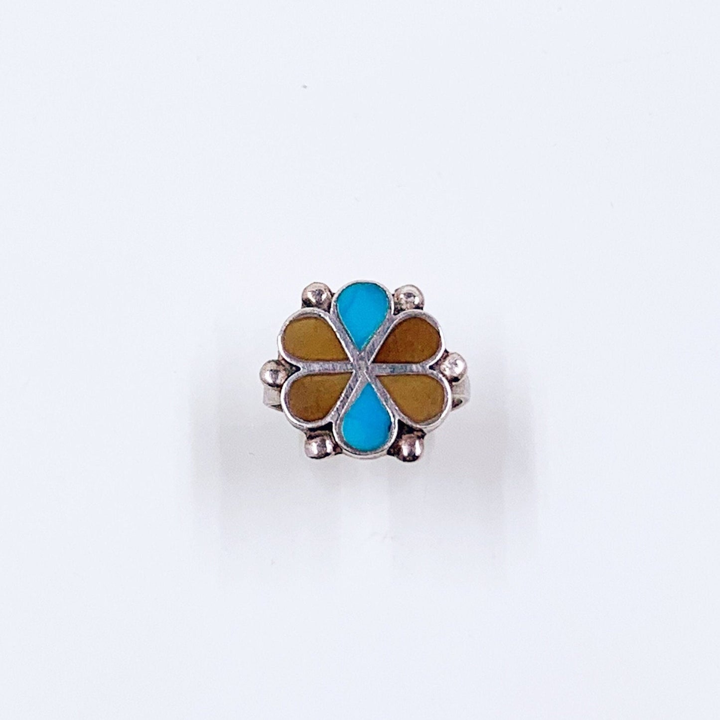 Vintage Silver Flower Inlay Ring | Southwest Multi-Stone Inlay Ring | Size 7