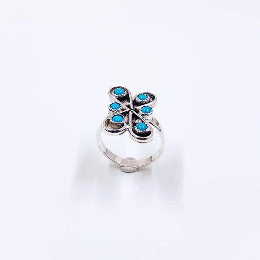 Vintage Zuni Snake Eye Turquoise Ring | Turquoise Six Stone Ring | Size 5.5 Ring