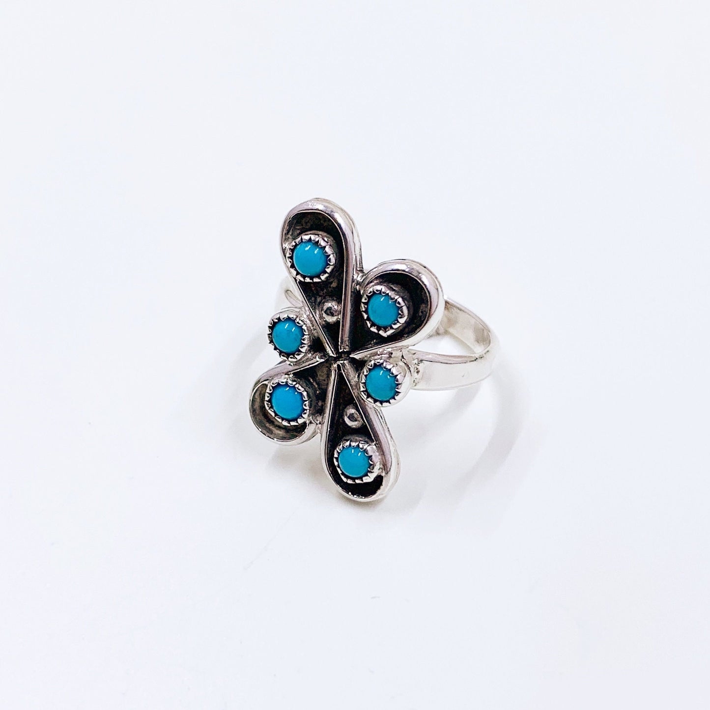 Vintage Zuni Snake Eye Turquoise Ring | Turquoise Six Stone Ring | Size 5.5 Ring