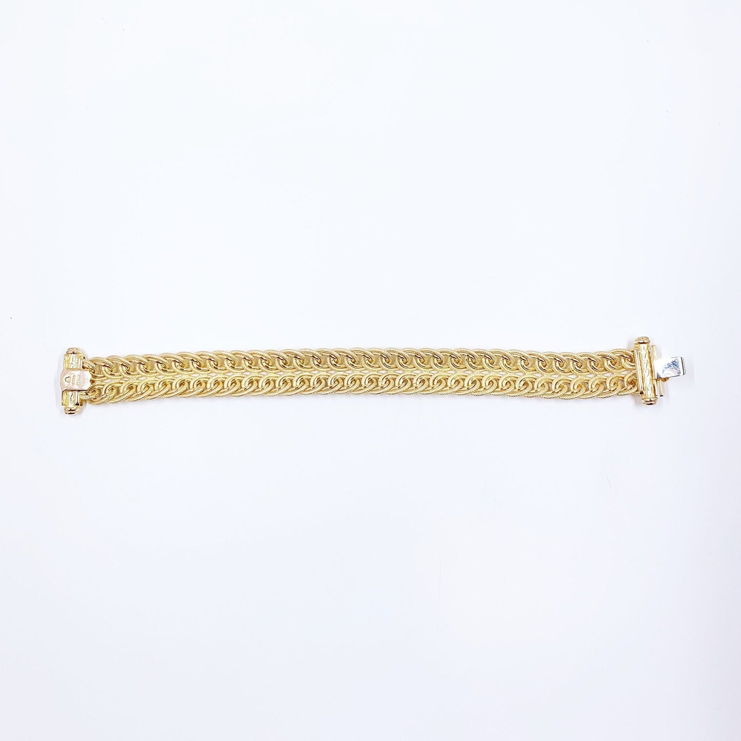 Vintage 14k Italian Gold Textured Link Woven Bracelet | 7.6875 inch Gold Bracelet | 14.8 mm Bracelet