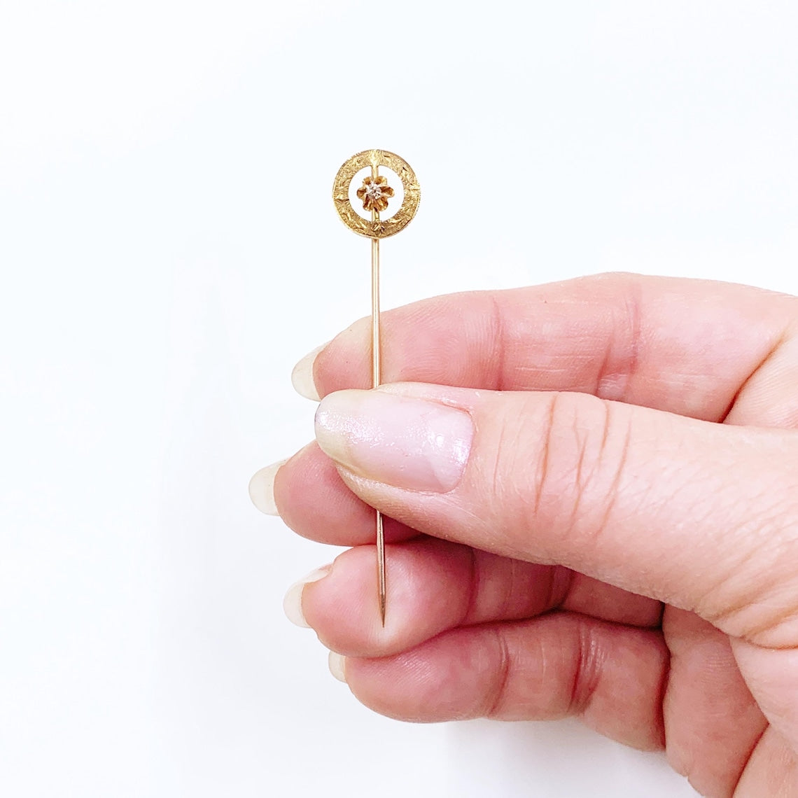 Victorian 10K Gold Diamond Stick Pin, Buttercup setting