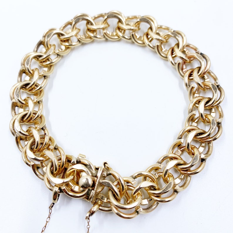 Vintage 14K Yellow Gold Double Link Charm Bracelet