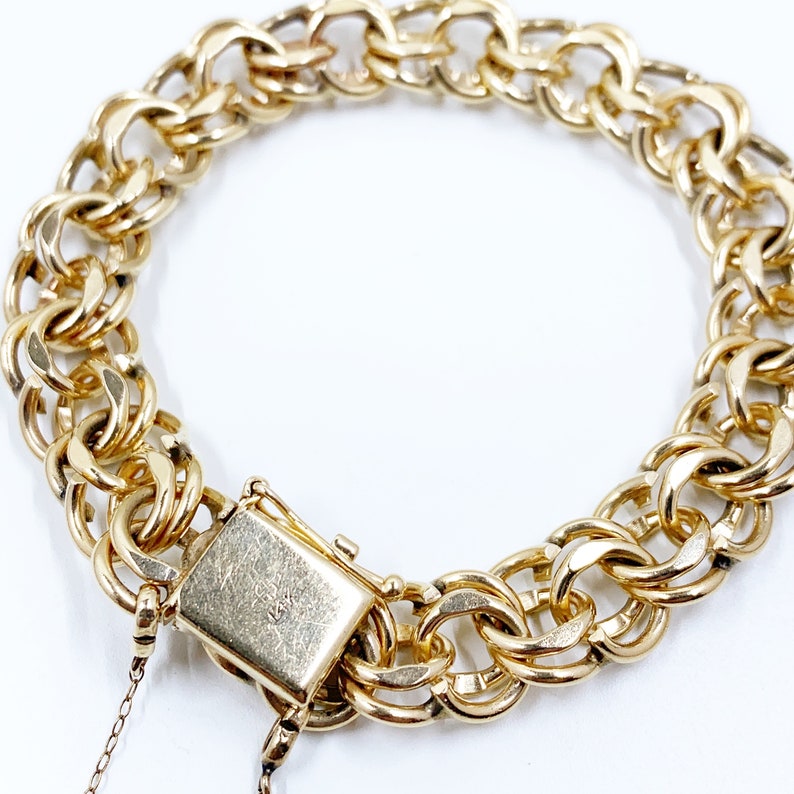 Vintage 14K Yellow Gold Double Link Charm Bracelet