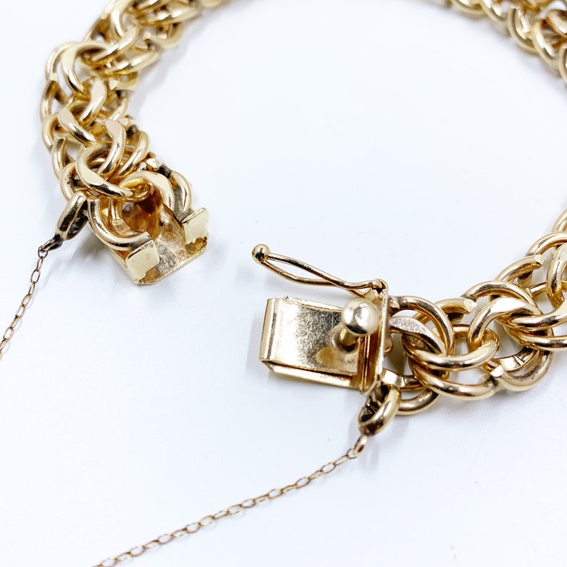 Vintage 14K Yellow Gold Double Link Charm Bracelet