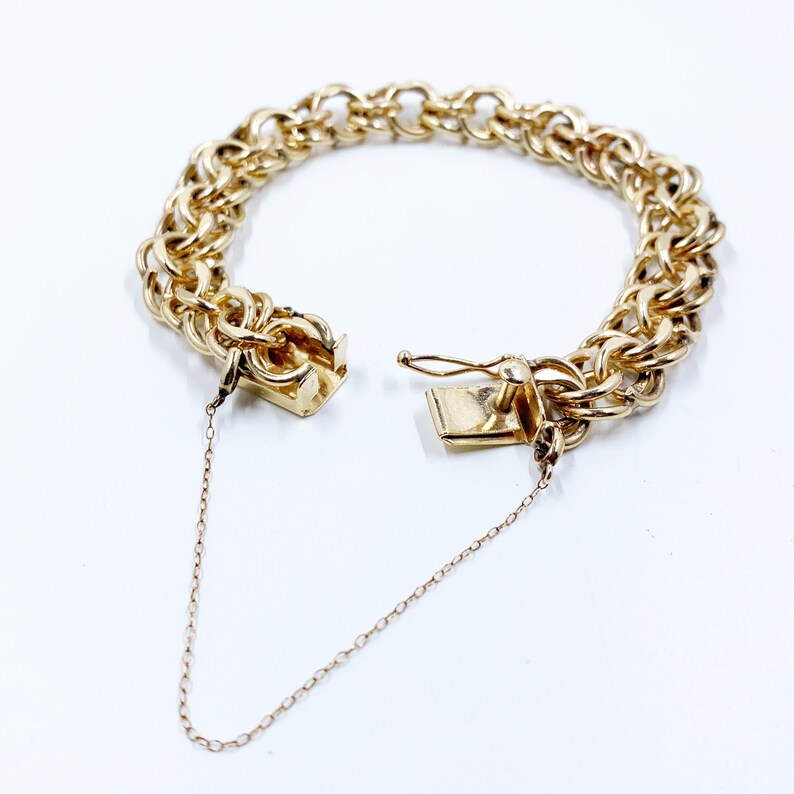 Vintage 14K Yellow Gold Double Link Charm Bracelet