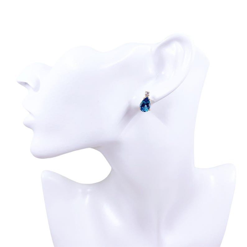 Vintage 14k Gold Blue Topaz & Sapphire Tear Drop Stud Earrings