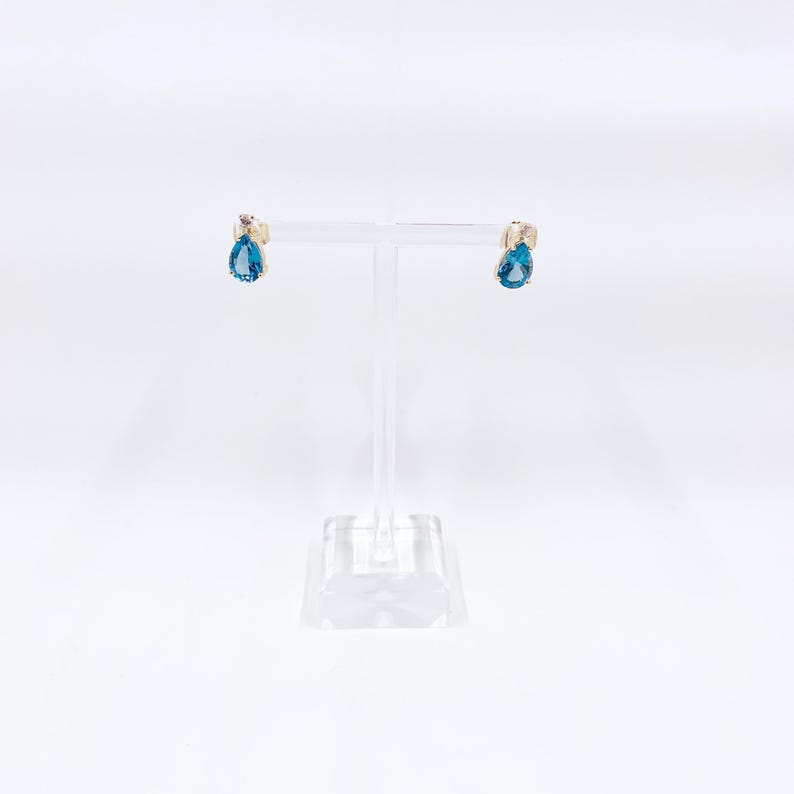 Vintage 14k Gold Blue Topaz & Sapphire Tear Drop Stud Earrings