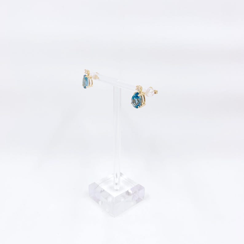Vintage 14k Gold Blue Topaz & Sapphire Tear Drop Stud Earrings