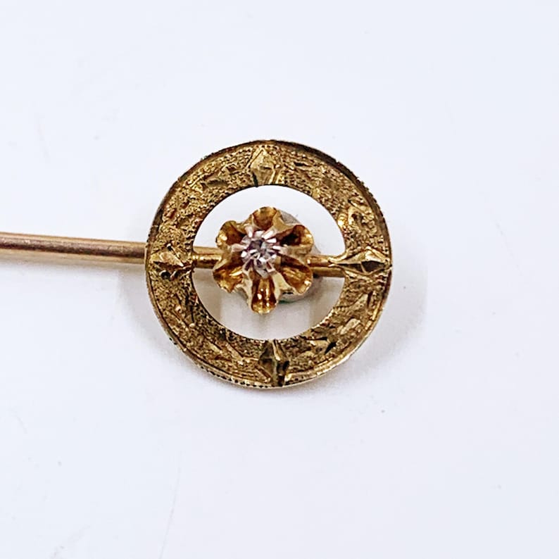 Victorian 10K Gold Diamond Stick Pin, Buttercup setting