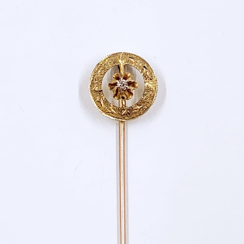 Victorian 10K Gold Diamond Stick Pin, Buttercup setting