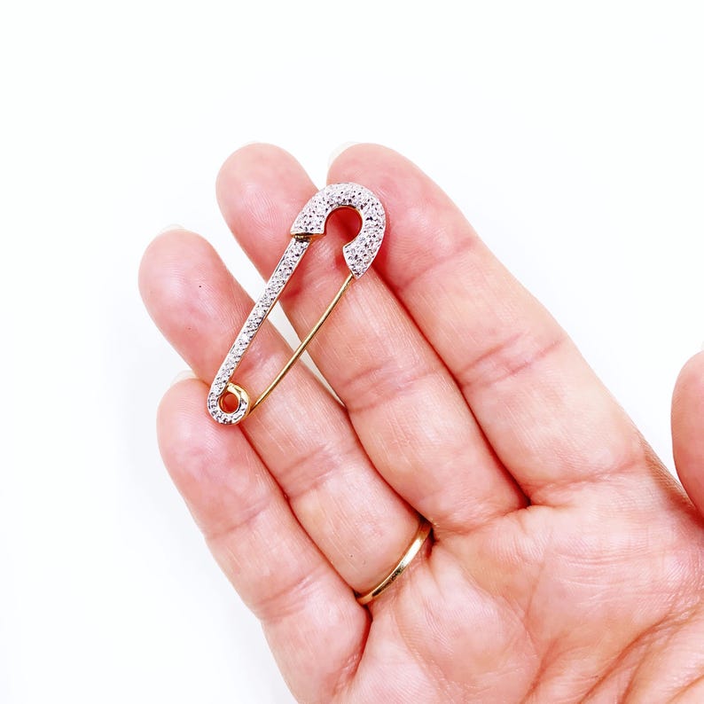 Vintage 14K Diamond Safety Pin Brooch