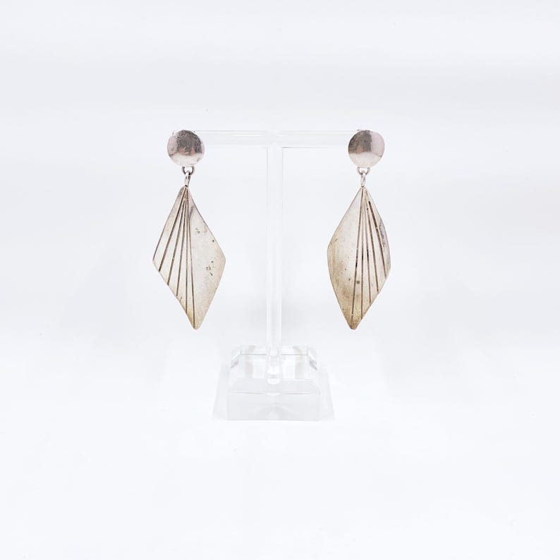 Vintage Sterling Silver Modernist Kite Drop Earrings