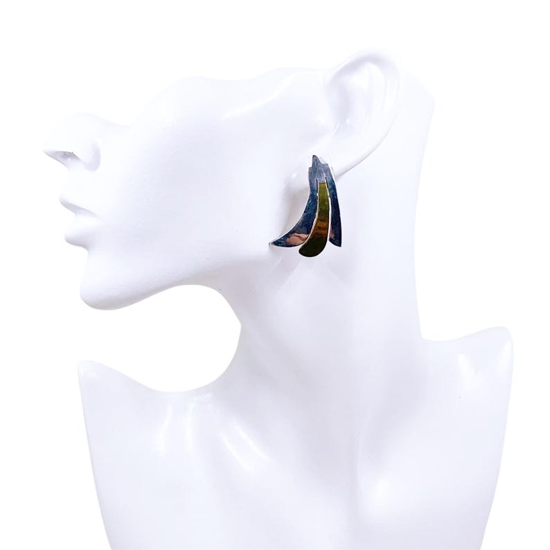 Vintage Mexican Mixed Metal Wing Earrings, Brass and Silver Earrings