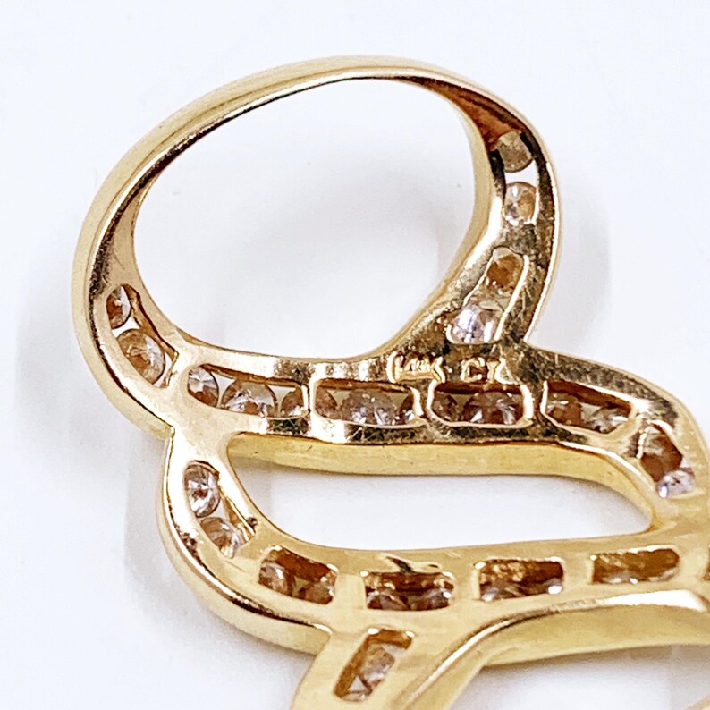 Vintage 14K Diamond Infinity Design Slide Pendant, 14K Yellow Gold Omega Slide Diamond Pendant