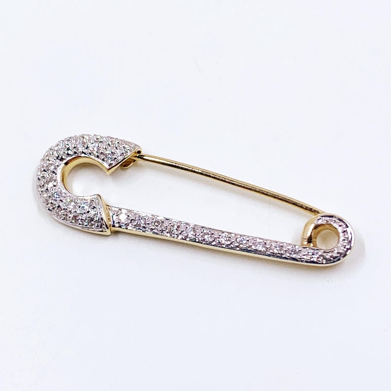 Vintage 14K Diamond Safety Pin Brooch
