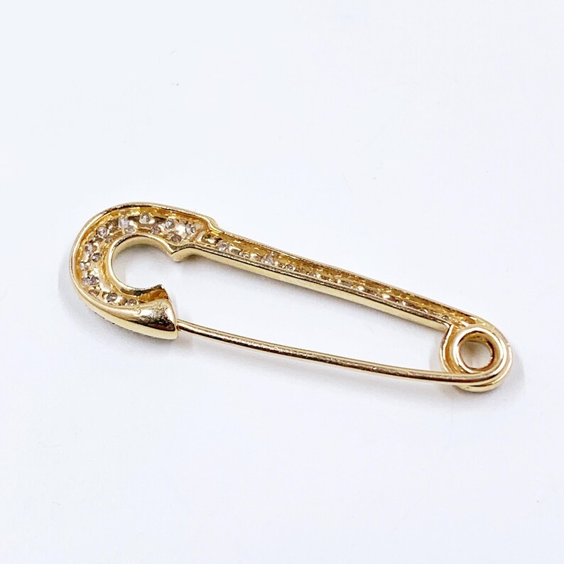 Vintage 14K Diamond Safety Pin Brooch