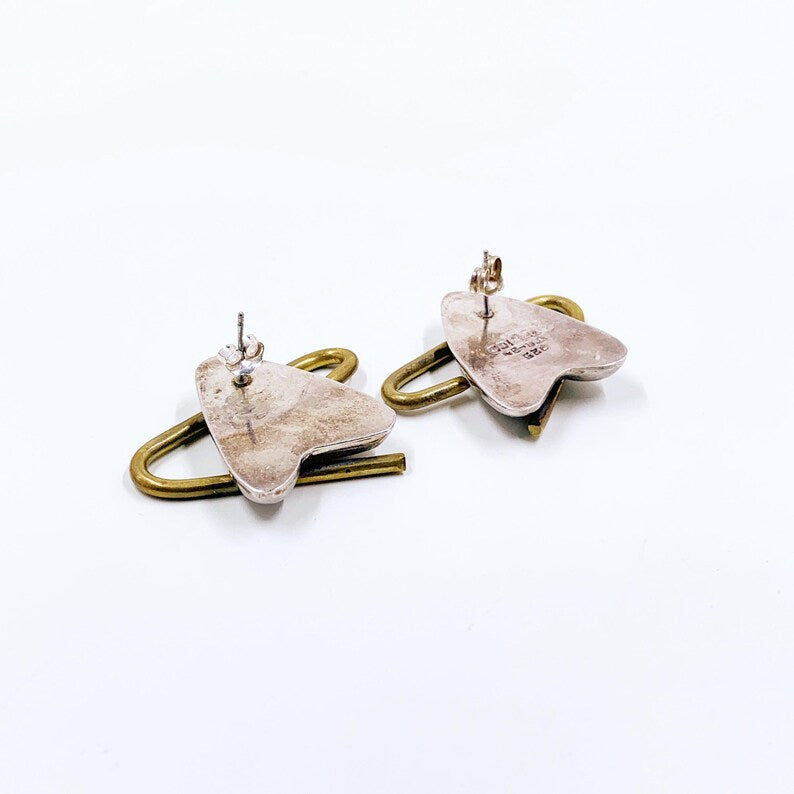 Vintage Mexican Silver and Brass Modernist Atomic Earrings