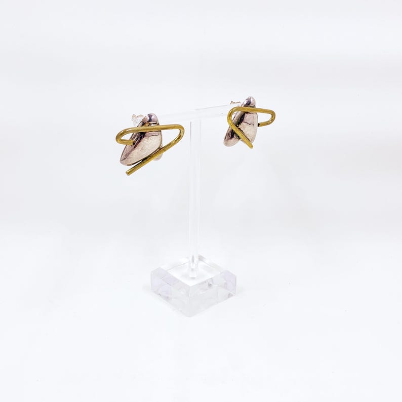 Vintage Mexican Silver and Brass Modernist Atomic Earrings
