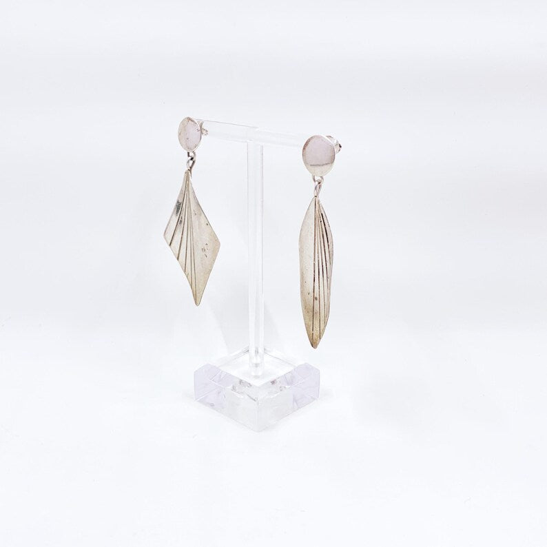 Vintage Sterling Silver Modernist Kite Drop Earrings