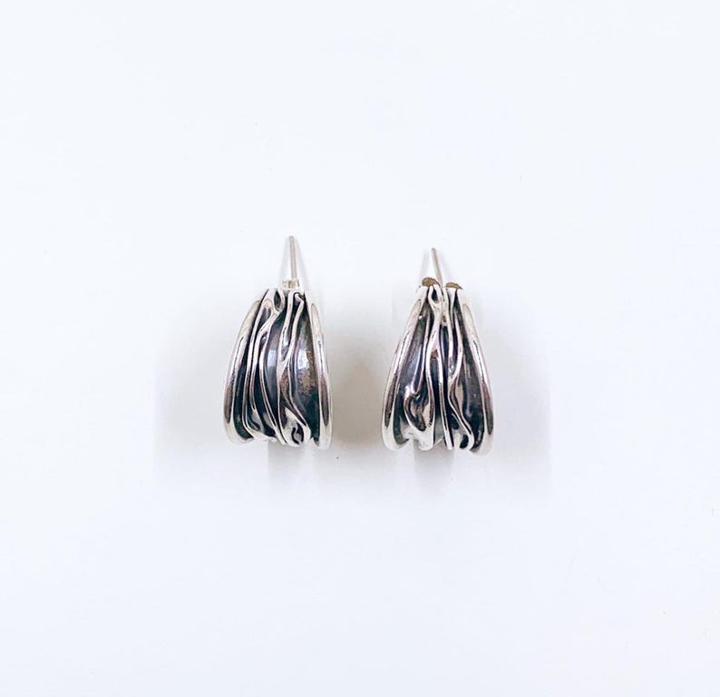 Estate Silver Textured Hoop Earrings