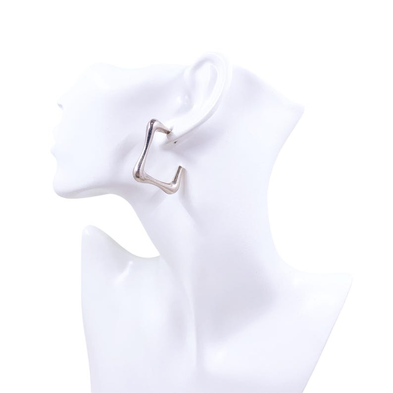 Vintage Sculptural Silver Hoop Earrings, Silver Open Hoop Earrings