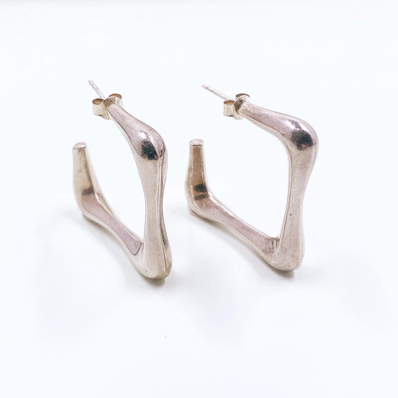 Vintage Sculptural Silver Hoop Earrings, Silver Open Hoop Earrings
