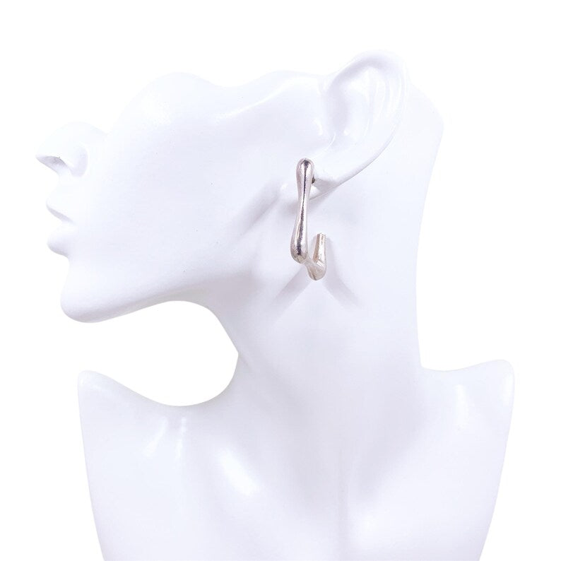 Vintage Sculptural Silver Hoop Earrings, Silver Open Hoop Earrings