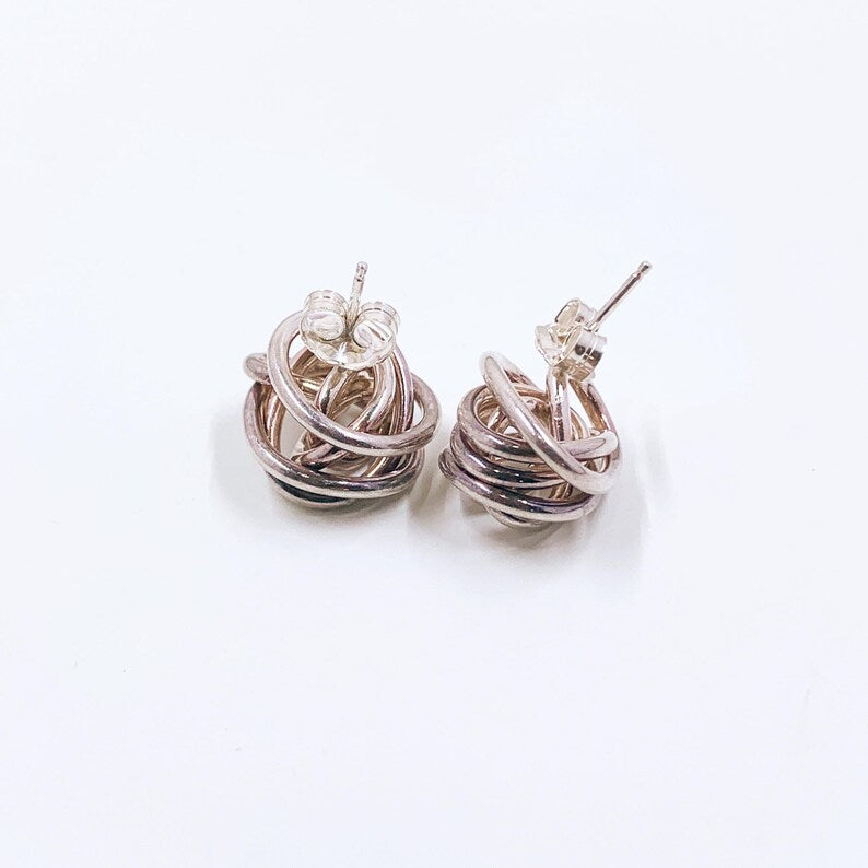Silver Wire Swirl Knot Stud Earrings
