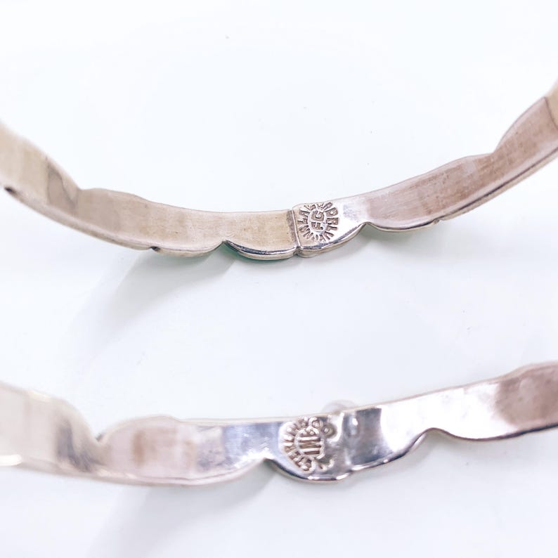 Vintage Mexican Silver Turquoise Inlay Bangle Bracelets- Set of 2
