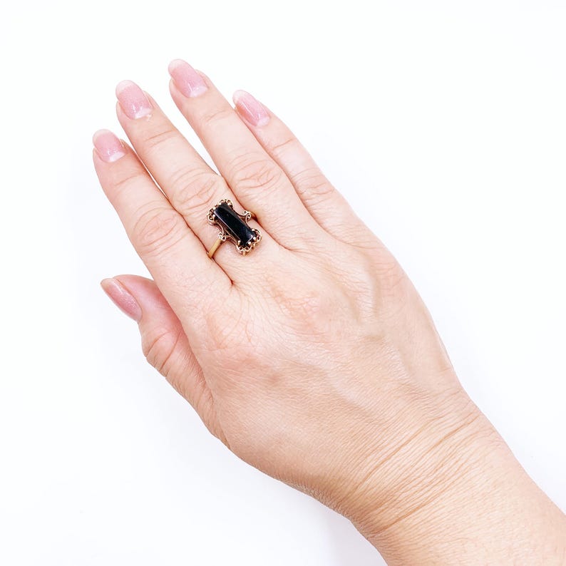 Vintage 10K Onyx Rectangle Ring | Size 6.5 Ring