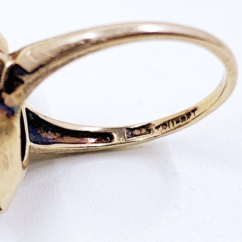 Vintage 10K Tru-Art Onyx and Diamond Ring, Size 5.75 Ring