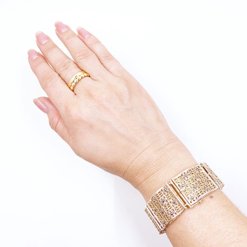 Vintage German Filigree Sterling Silver Panel Bracelet, German Floral Art Deco Style Bracelet