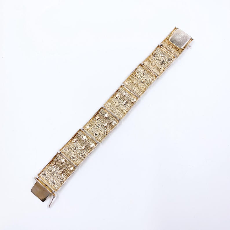 Vintage German Filigree Sterling Silver Panel Bracelet, German Floral Art Deco Style Bracelet