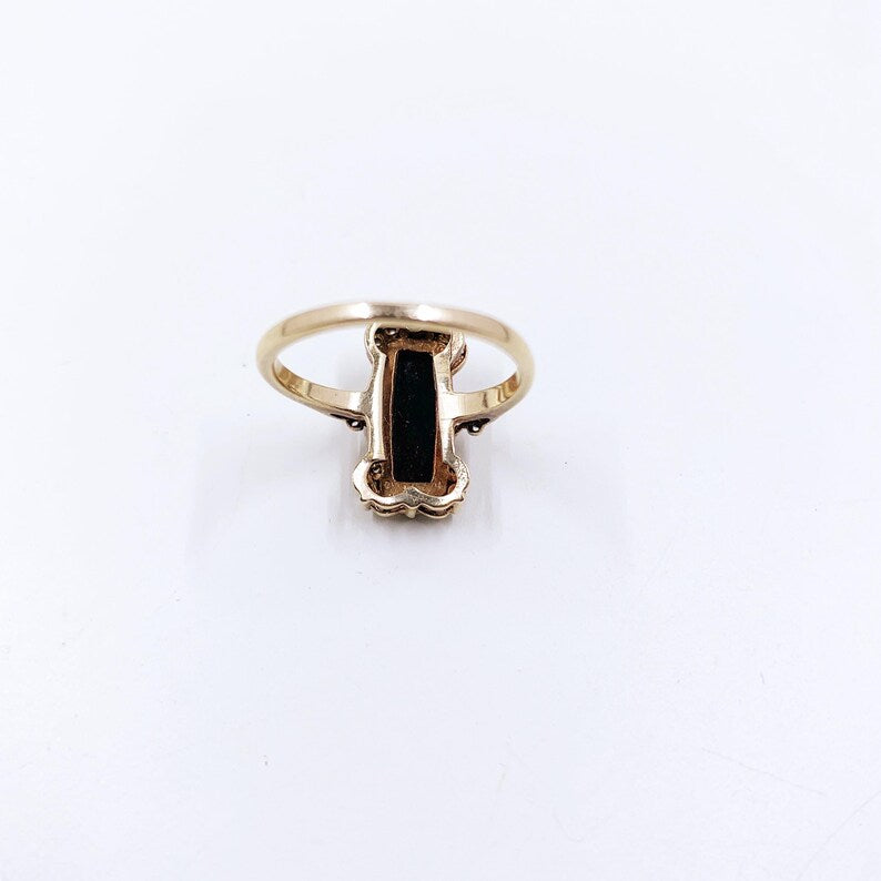 Vintage 10K Onyx Rectangle Ring | Size 6.5 Ring