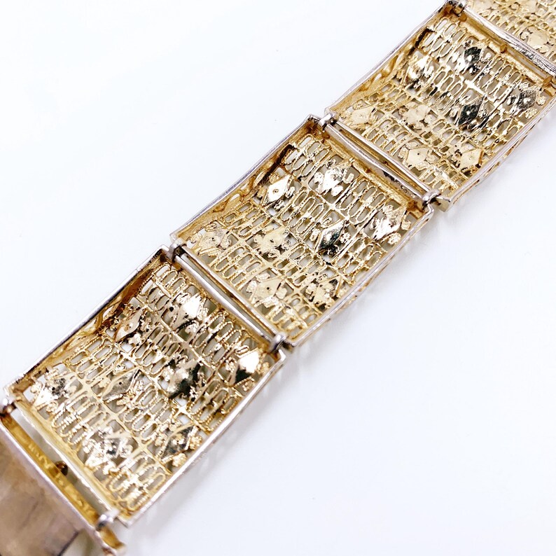 Vintage German Filigree Sterling Silver Panel Bracelet, German Floral Art Deco Style Bracelet